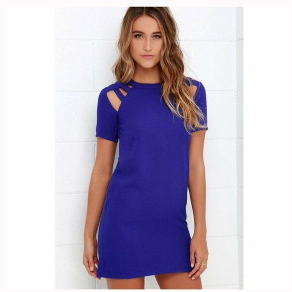 Lulus Shoulder Shrug Cobalt Blue Shift Dress - Picture 2 of 9